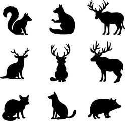 Forest Animal Silhouettes Set 12 Wild Woodland Vector Icons