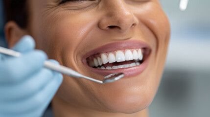 Fototapeta premium Smiling patient receiving dental care with tools in use
