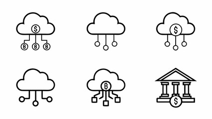 Obraz premium Set of financial technology icons including cloud computing and cryptocurrency isolated on white background