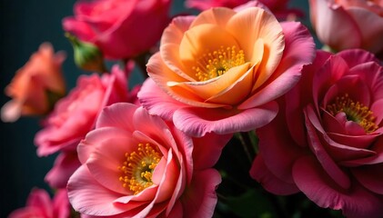 Close-up of a lush, vibrant bouquet overflowing with velvety petals and fragrant blooms, evoking a feeling of warmth and indulgence , blossom, close-up