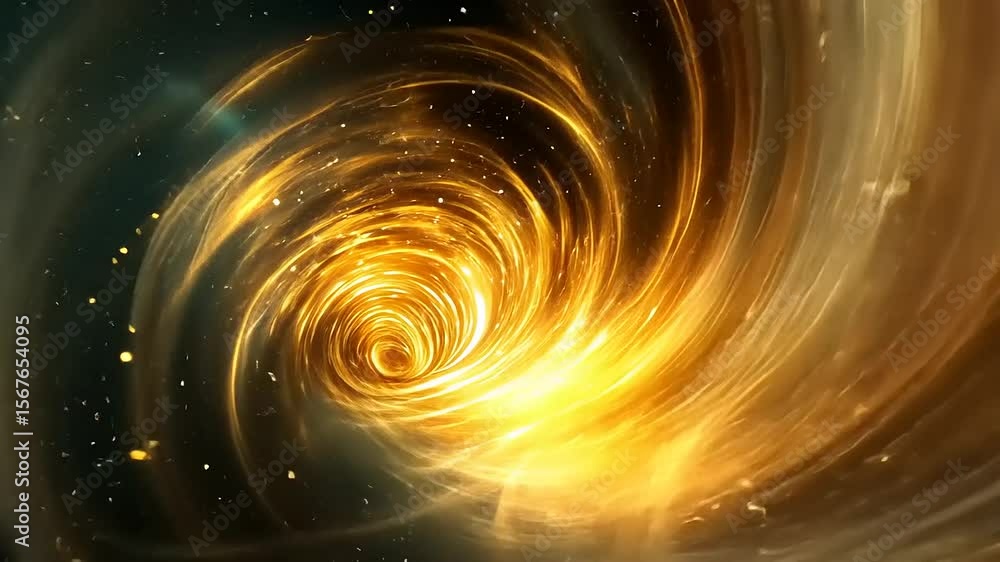 Poster cosmic vortex swirling with golden hues and sparkling stars, creating a mesmerizing space backdrop