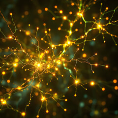 a dynamic abstract representation of interconnected glowing neural networks, featuring vibrant red and blue nodes against a dark