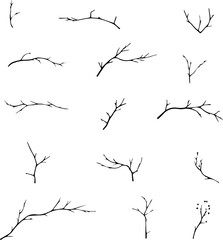 Tree Branch Silhouettes Set 12 Natural Twig Vector Icons