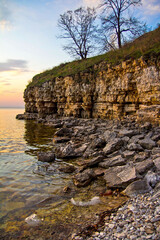 steep rocky bank of the Volga River in the Zhiguli Mountains region, Lepyoshka Mountains