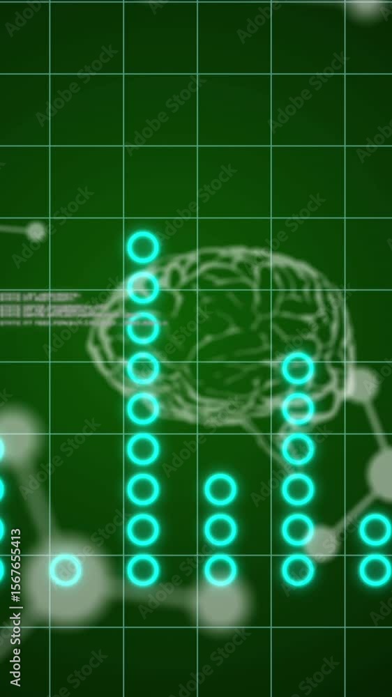 Aufkleber animation of graphs, brains and chemical formulas on green background