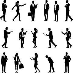 Business People Silhouettes Set 16 Corporate Poses Vector Icons