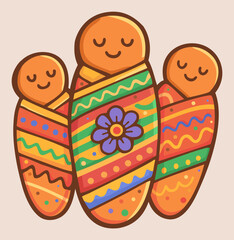 Guaguas de pan. Bread baby. Traditional Ecuadorian dish. Sweet bread shaped and decorated in form of small child. Bread for Day of the dead