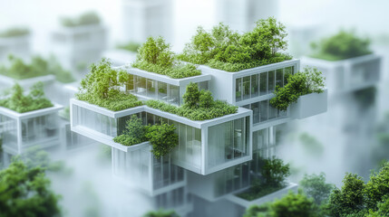 Modern residential house vertical greening application, green city construction concept