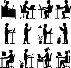 Remote Work Silhouettes Set 12 Work-from-Home & Digital Nomad Icons