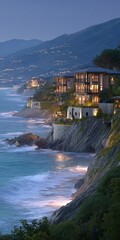 Coastal luxury homes at twilight