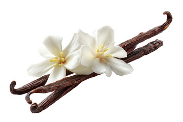 Vanilla sticks with flowers isolated on transparent or white background, png