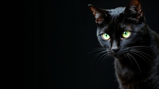 Spooky black cat with glowing green eyes for Halloween theme
