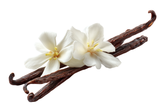 Vanilla sticks with flowers isolated on transparent or white background, png - Powered by Adobe