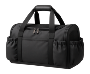 A pet carrier with dual side pockets, handy for storing treats and toys when visiting friends' houses with a pet.