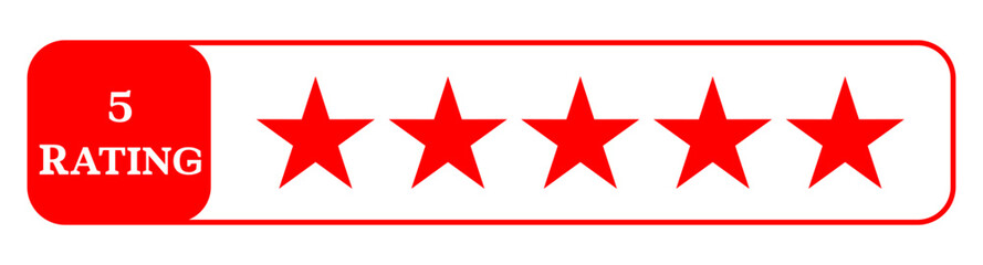 5 star icon. symbol of customers rating for product or service. yellow five star sign with text for app, website, ui design element. transparent png and vector illustration