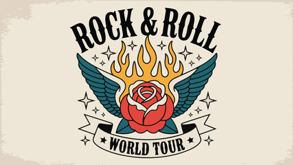 Fototapeta premium Rock and Roll World Tour Flaming Rose Wings tattoo art