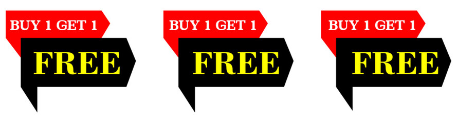 Buy 1, 2 or 3 to get 1 free offer label. Discount tag for special sale. Transparent PNG and vector illustration.