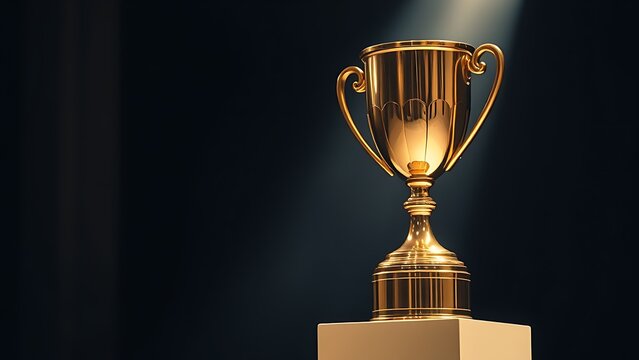 Glistening gold trophy under spotlight, symbolizing achievement and excellence In terms of sporting events,Concepts of Sporting Achievement