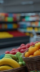 Fresh produce displayed in a supermarket aisle
