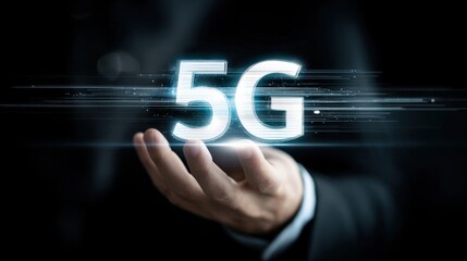 Business hand engaging with hologram screen showing 5G network lines, global data exchange, cryptocurrency links, empty space right