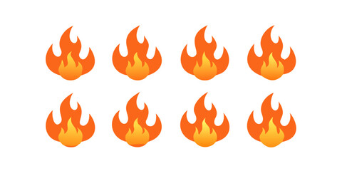 Fire flames vector illustration of hot burning fireballs design and elements set