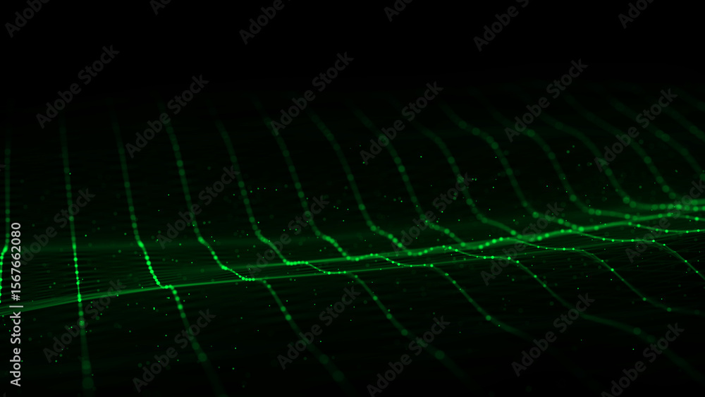 Aufkleber dynamic green wave of particles and lines. abstract futuristic background. big data visualization. 3