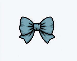 Simple line art, cute light blue bow on white background, simple graphic design, clip art