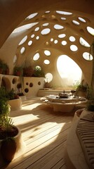 Sun-drenched, light-filled dome home with unique, perforated ceiling