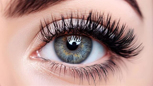 Female eye with long eyelashes. The camera is stationary