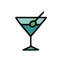 Elegant cocktail icon featuring a triangular glass with olive garnish often used in bar and drink illustrations
