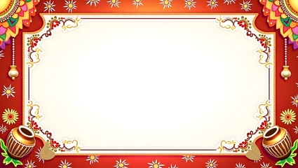 Traditional Indian Decorative Frame with Red Floral Border and Festive Elements