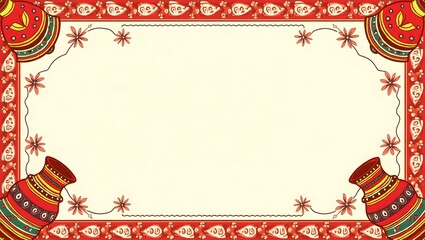 Traditional Indian Decorative Frame with Red Floral Border and Festive Elements