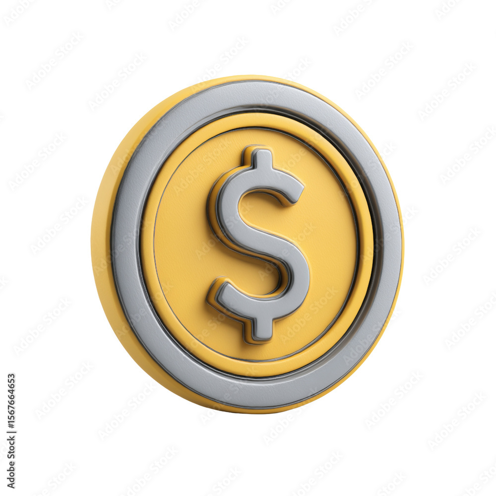 Fototapete A realistic 3D rendering of a gold dollar coin emphasizing value and finance, Isolated on transparent Background