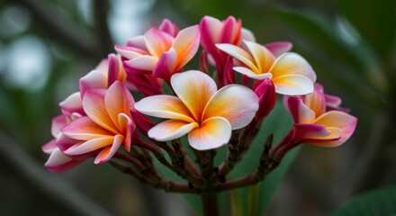 Fototapeta premium Vibrant cluster of plumeria flowers