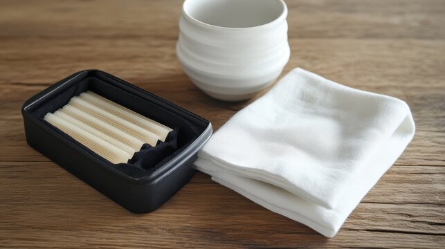 Minimalist Setup of Japanese Calligraphy Tools and Tea Bowl