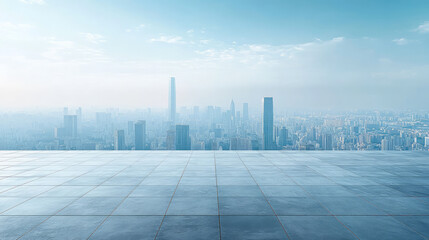 City skyline and plaza platform car advertising background image