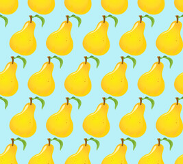 seamless pattern with pear and green leaves on a green background.ai