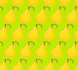 seamless pattern with pear and green leaves on a green background.eps