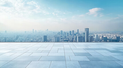 City skyline and plaza platform car advertising background image
