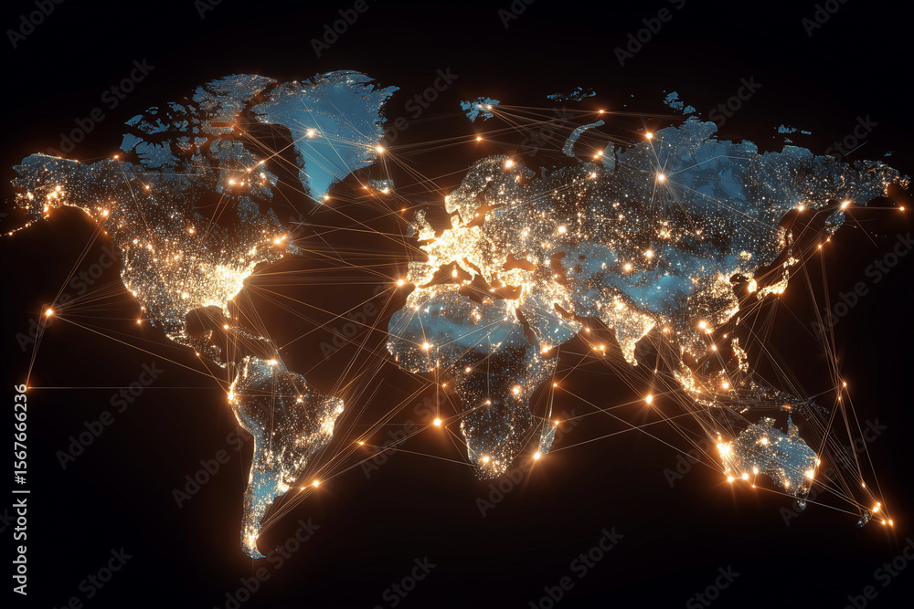 Poster a globe with a network of lines connecting it