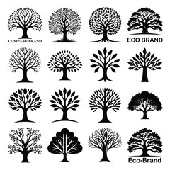 Tree logo, abstract tree, eco tree, vector silhouette artwork, roots branches