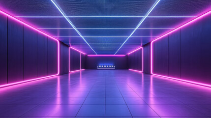 Tech-style neon tunnel corridor indoor artificial space