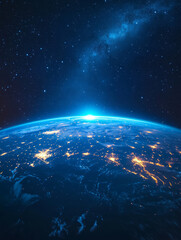 Blue Earth horizon background in space