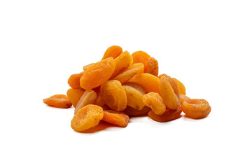 A pile of dried apricots on a transparent background. The bright orange color highlights their...