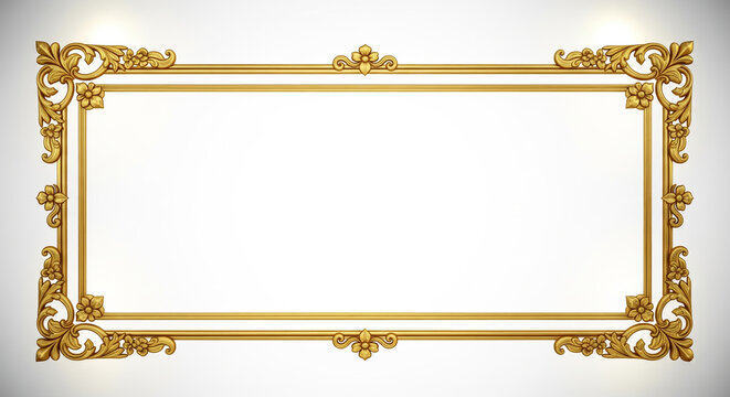 Elegant golden ornate rectangle frame with floral accents