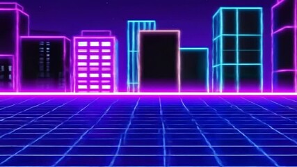 Retro neon cityscape illustration - Powered by Adobe