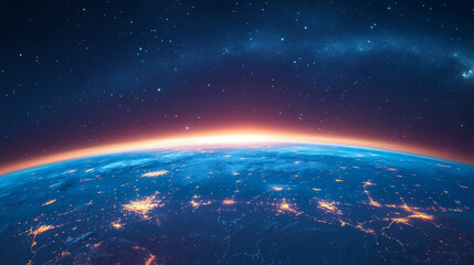 Blue Earth horizon background in space