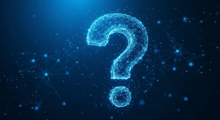 Abstract question mark graphic, polygonal design on dark blue background