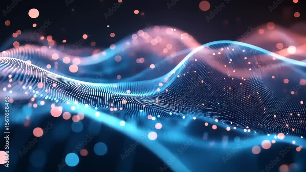 Aufkleber abstract wave patterns with glowing dots in vibrant colors, creating a dynamic digital landscape