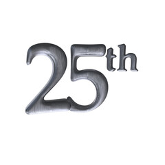 Number 25th 3D render with silver color	
